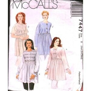 McCall's 7447 Sewing Pattern Women Mini Robe Tunic Smocked Empire Waist Sz XS-M